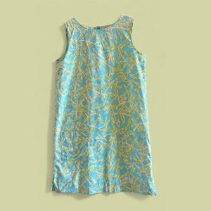 Lilly Pulitzer Sleeveless Turquoise Lined Bamboo Pattern Cotton Shift Dress-Sz 4